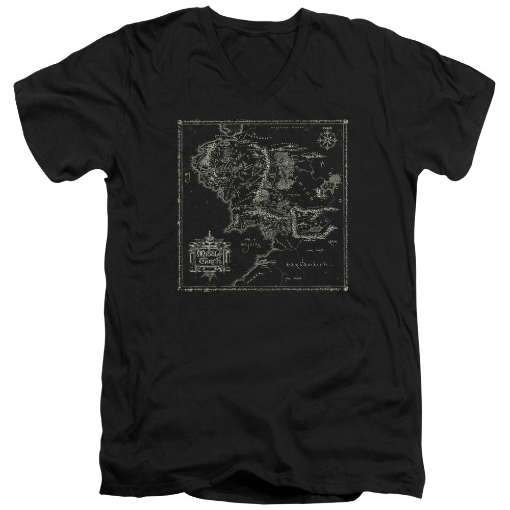 Lord Of The Rings Map of Me Mens Slim Fit V-Neck T Shirt Black