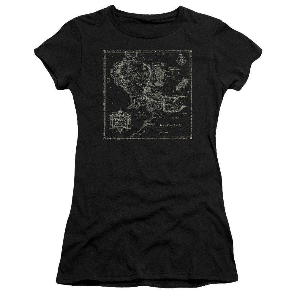 Lord Of The Rings Map of Me Junior Sheer Cap Sleeve Womens T Shirt Black