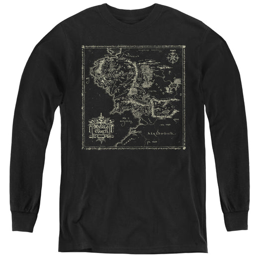 Lord Of The Rings Map of Me Long Sleeve Kids Youth T Shirt Black