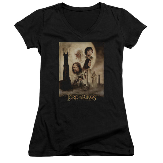 Lord of the Rings Tt Poster Junior Sheer Cap Sleeve V-Neck Womens T Shirt Black