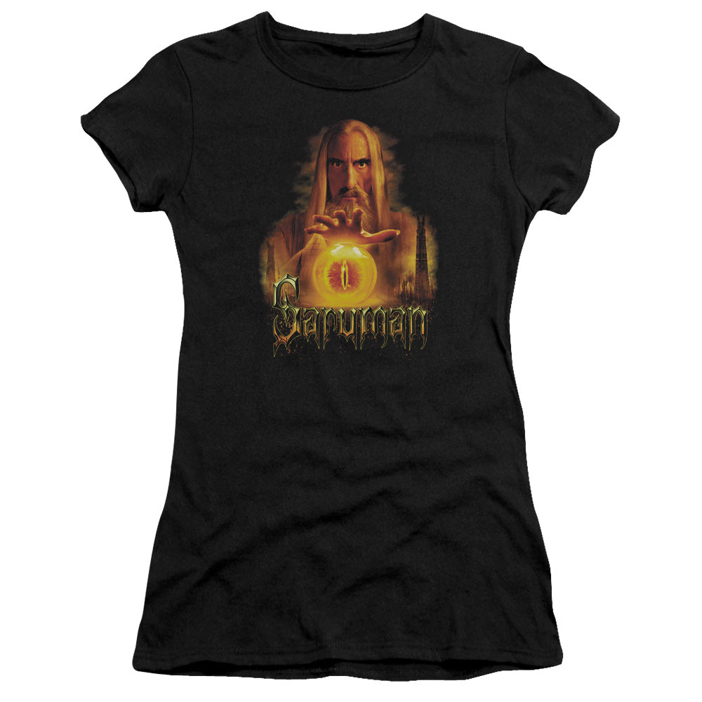 Lord of the Rings Saruman Junior Sheer Cap Sleeve Womens T Shirt Black