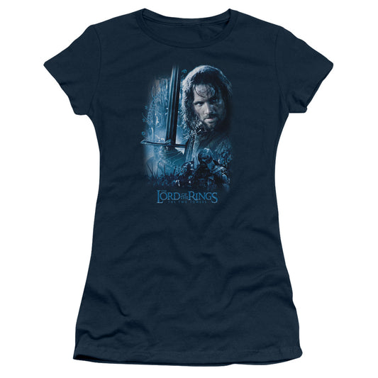 Lord of the Rings King in the Making Junior Sheer Cap Sleeve Womens T Shirt Navy