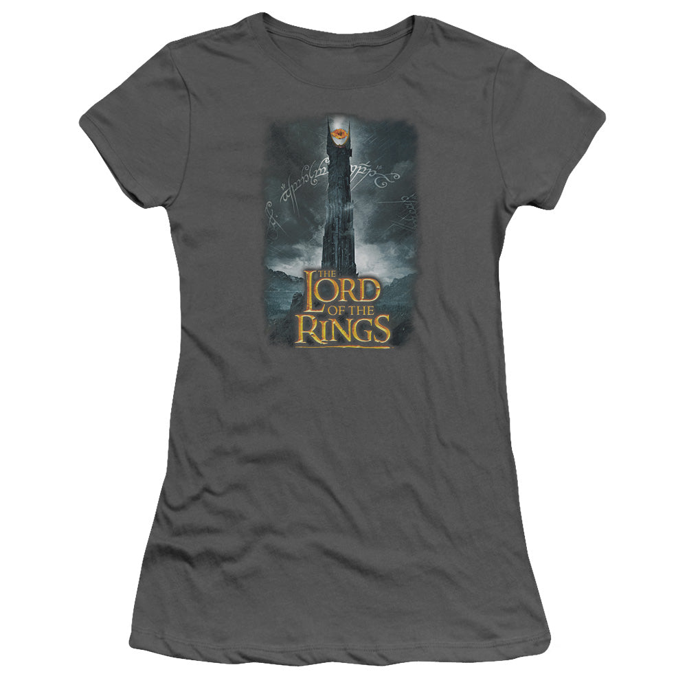 Lord of the Rings Always Watching Junior Sheer Cap Sleeve Womens T Shirt Charcoal