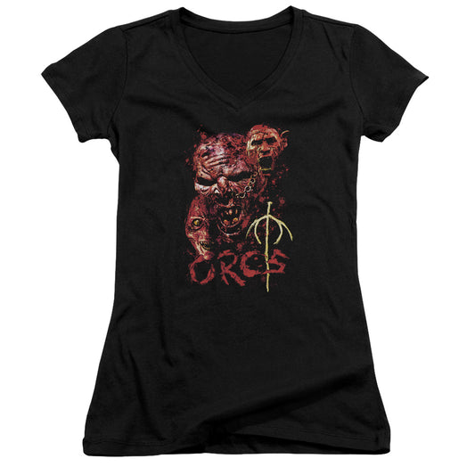 Lord of the Rings Orcs Junior Sheer Cap Sleeve V-Neck Womens T Shirt Black