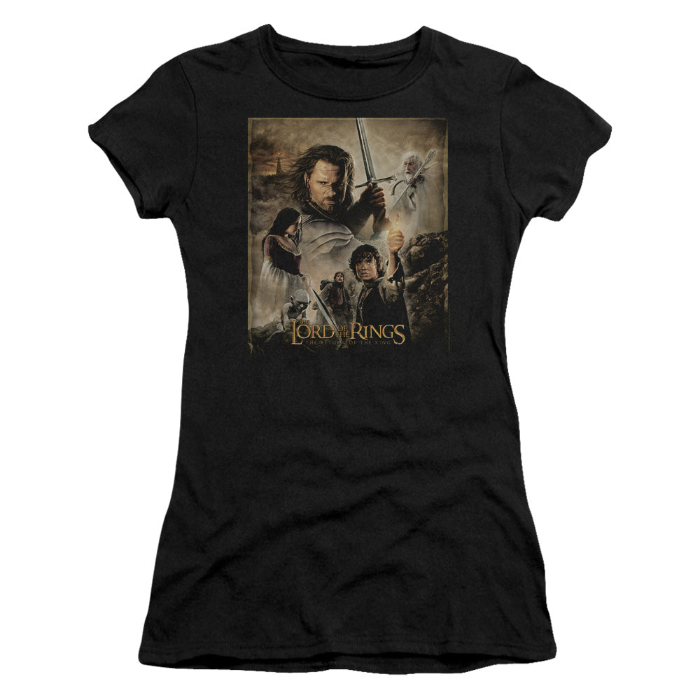 Lord of the Rings Rotk Poster Junior Sheer Cap Sleeve Womens T Shirt Navy