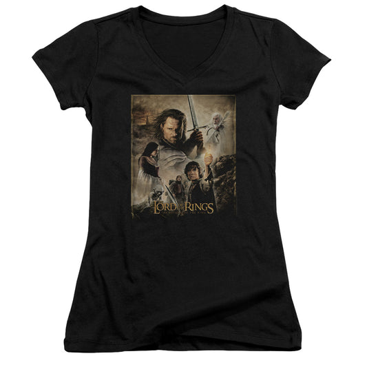 Lord of the Rings Rotk Poster Junior Sheer Cap Sleeve V-Neck Womens T Shirt Black