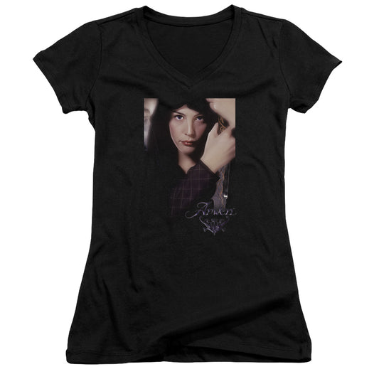 Lord of the Rings Arwen Junior Sheer Cap Sleeve V-Neck Womens T Shirt Black