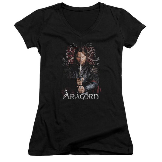 Lord of the Rings Aragorn Junior Sheer Cap Sleeve V-Neck Womens T Shirt Black