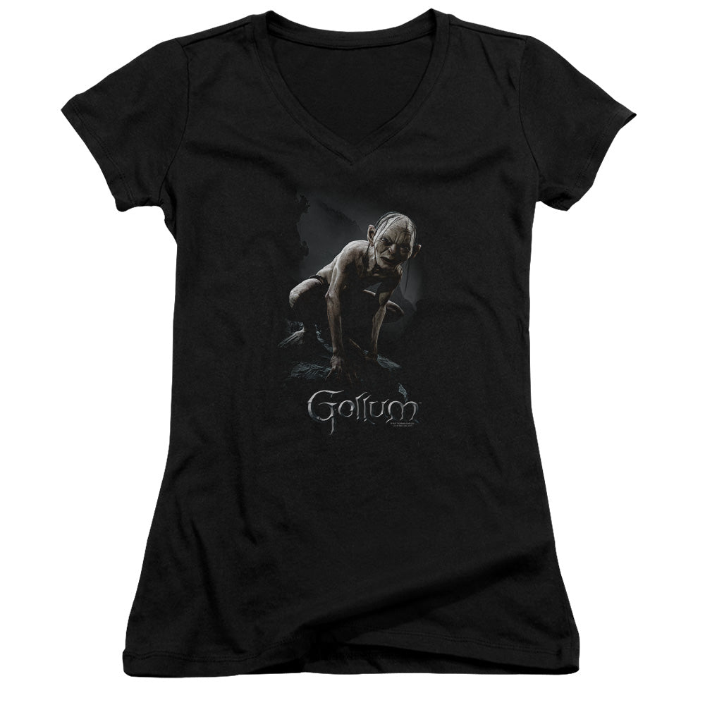 Lord of the Rings Gollum Junior Sheer Cap Sleeve V-Neck Womens T Shirt Black