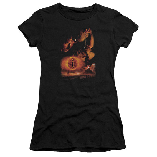 Lord of the Rings Destroy the Ring Junior Sheer Cap Sleeve Womens T Shirt Black