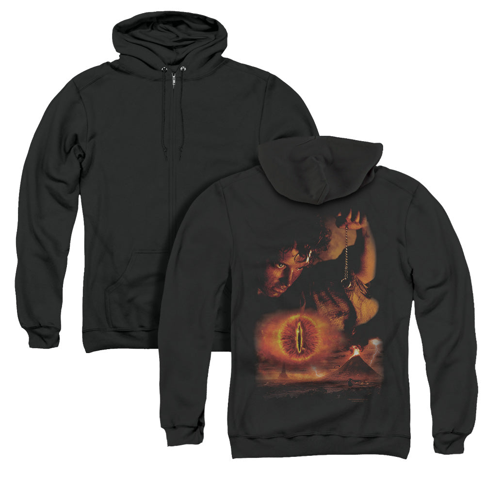 Lord of the Rings Destroy the Ring Back Print Zipper Mens Hoodie Black