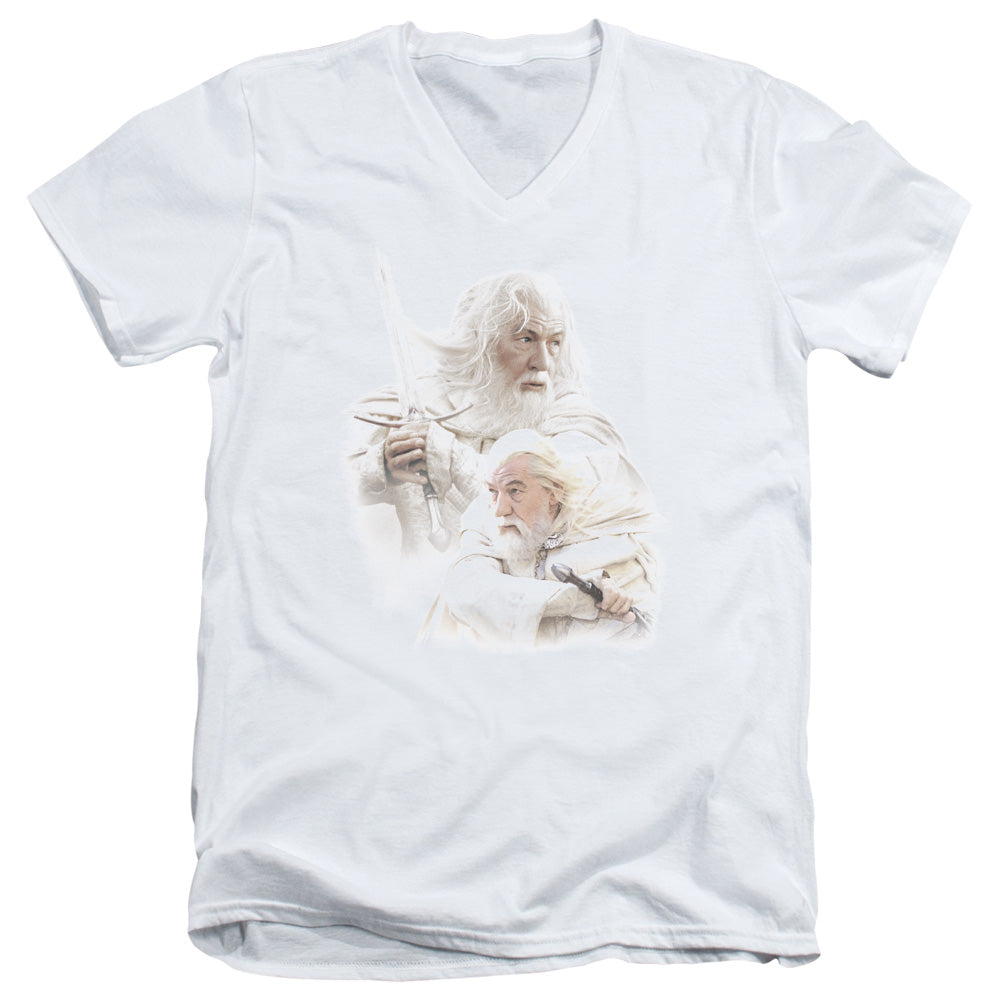 Lord of the Rings Gandalf the White Mens Slim Fit V-Neck T Shirt White