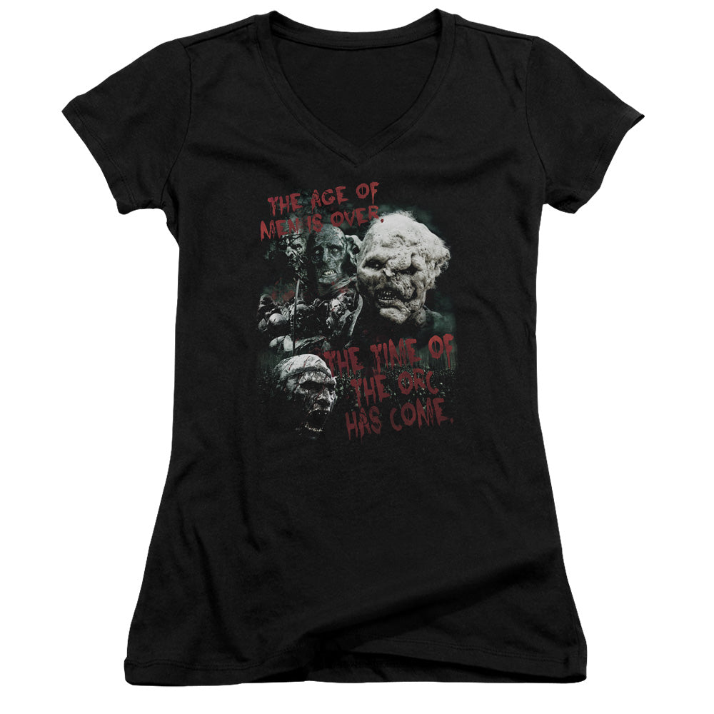 Lord of the Rings Time of the Orc Junior Sheer Cap Sleeve V-Neck Womens T Shirt Black