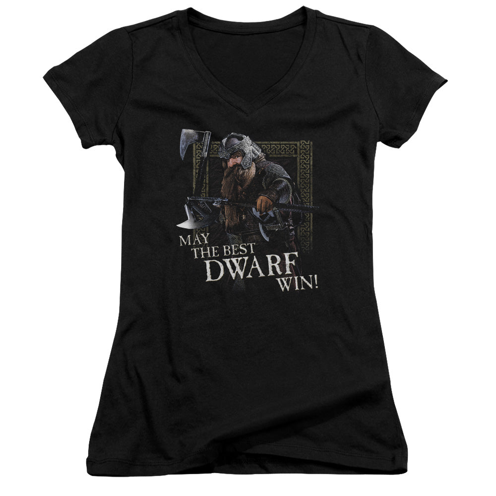 Lord of the Rings the Best Dwarf Junior Sheer Cap Sleeve V-Neck Womens T Shirt Black