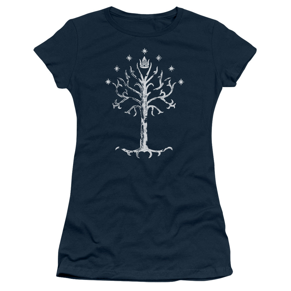 Lord of the Rings Tree of Gondor Junior Sheer Cap Sleeve Womens T Shirt Navy