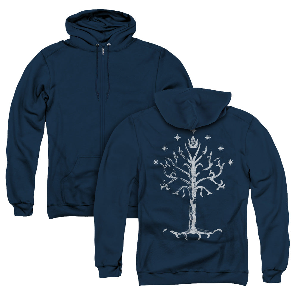 Lord of the Rings Tree of Gondor Back Print Zipper Mens Hoodie Navy