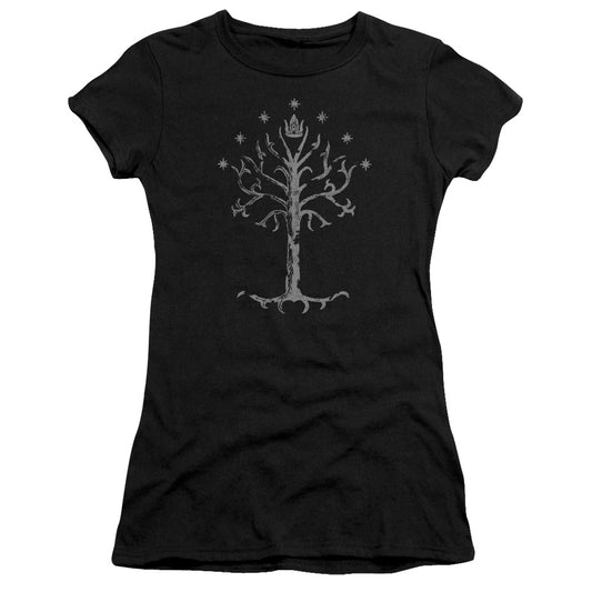 Lord of the Rings Tree of Gondor Junior Sheer Cap Sleeve Womens T Shirt Black