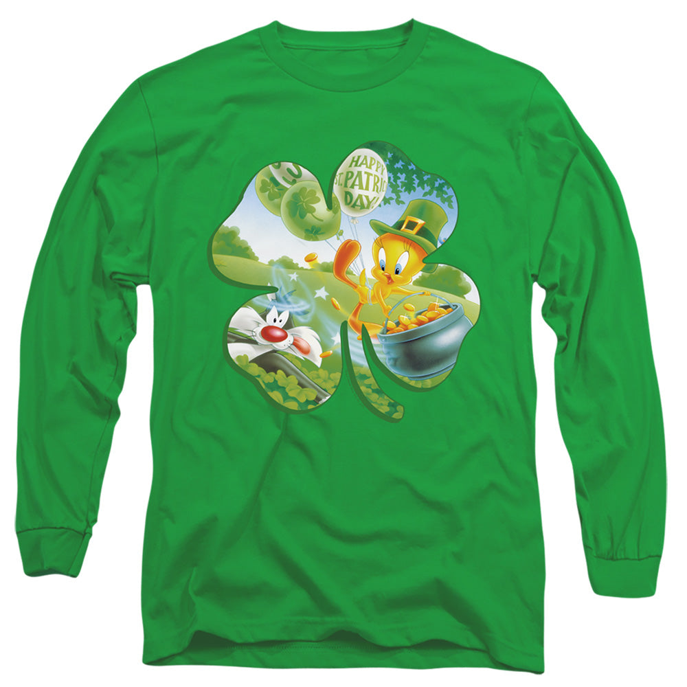 Looney Tunes Tweety Shamrock Mens Long Sleeve Shirt Kelly Green