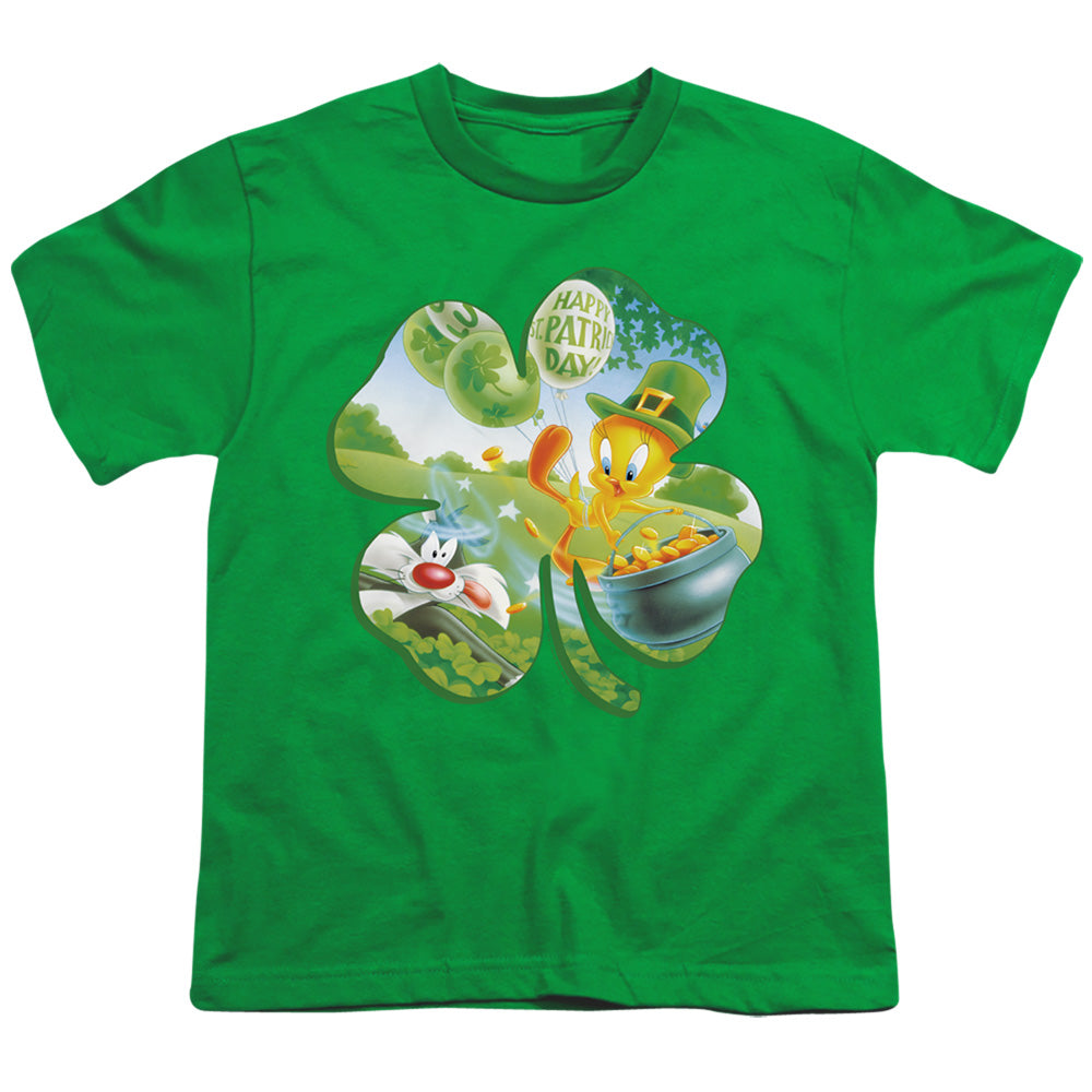 Looney Tunes Tweety Shamrock Kids Youth T Shirt Kelly Green