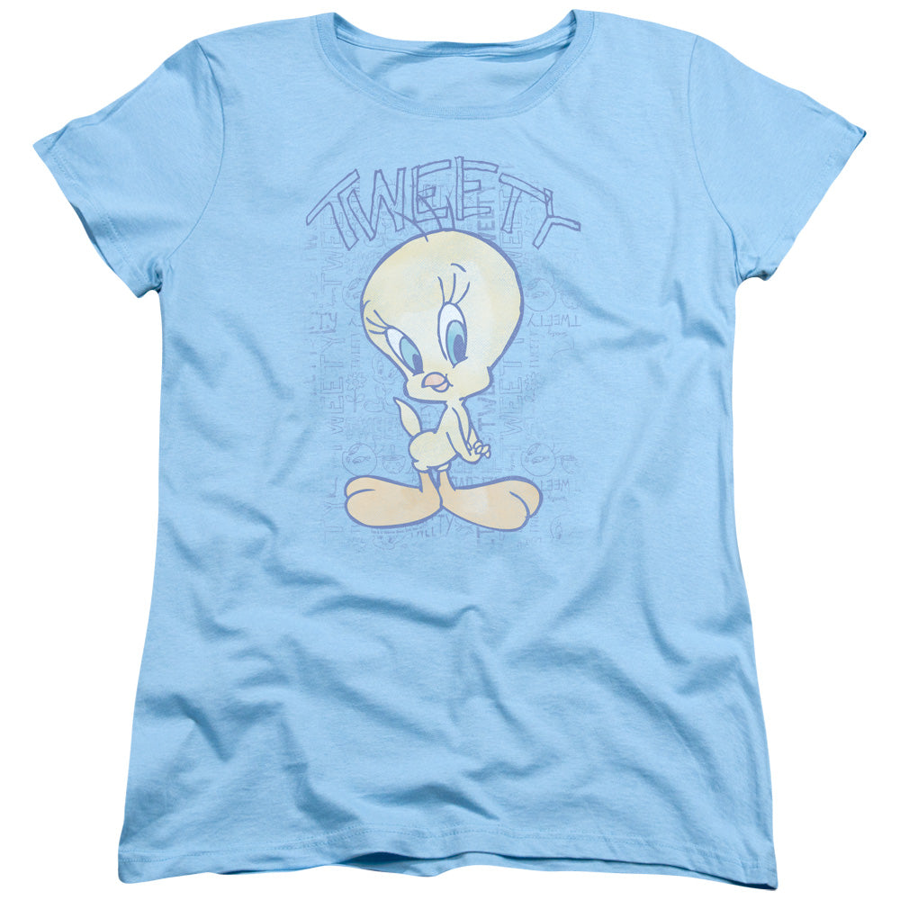 Looney Tunes Tweety Fade Womens T Shirt Light Blue