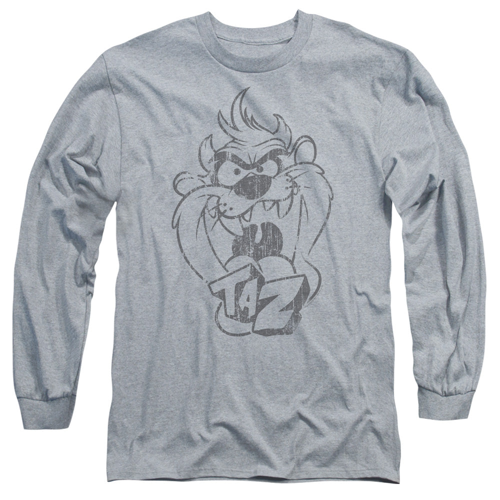 Looney Tunes Faded Taz Mens Long Sleeve Shirt Athletic Heather