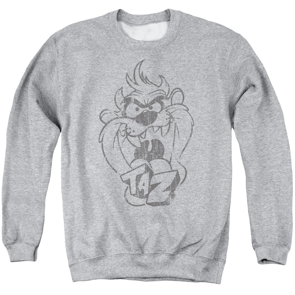 Looney Tunes Faded Taz Mens Crewneck Sweatshirt Athletic Heather