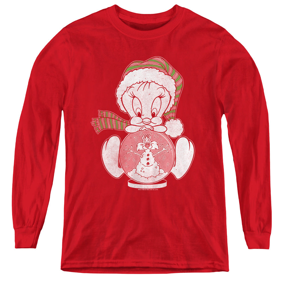 Looney Tunes Tweey Globe Long Sleeve Kids Youth T Shirt Red