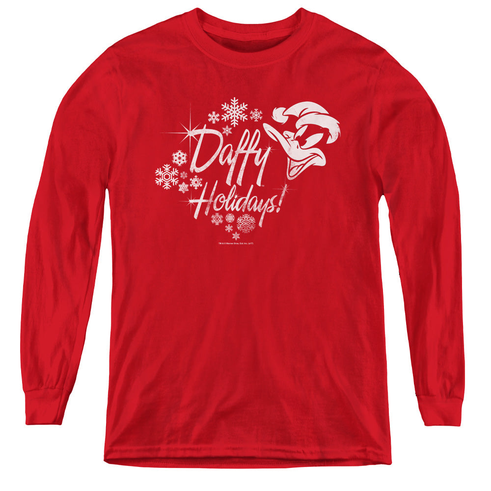 Looney Tunes Daffy Holidays Long Sleeve Kids Youth T Shirt Red