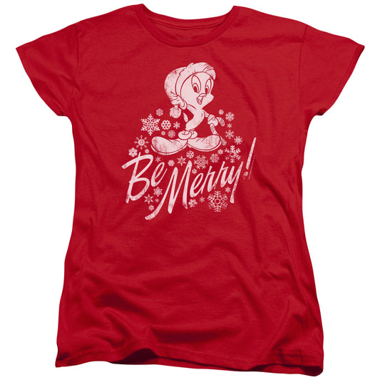 Looney Tunes Merry Tweety Womens T Shirt Red