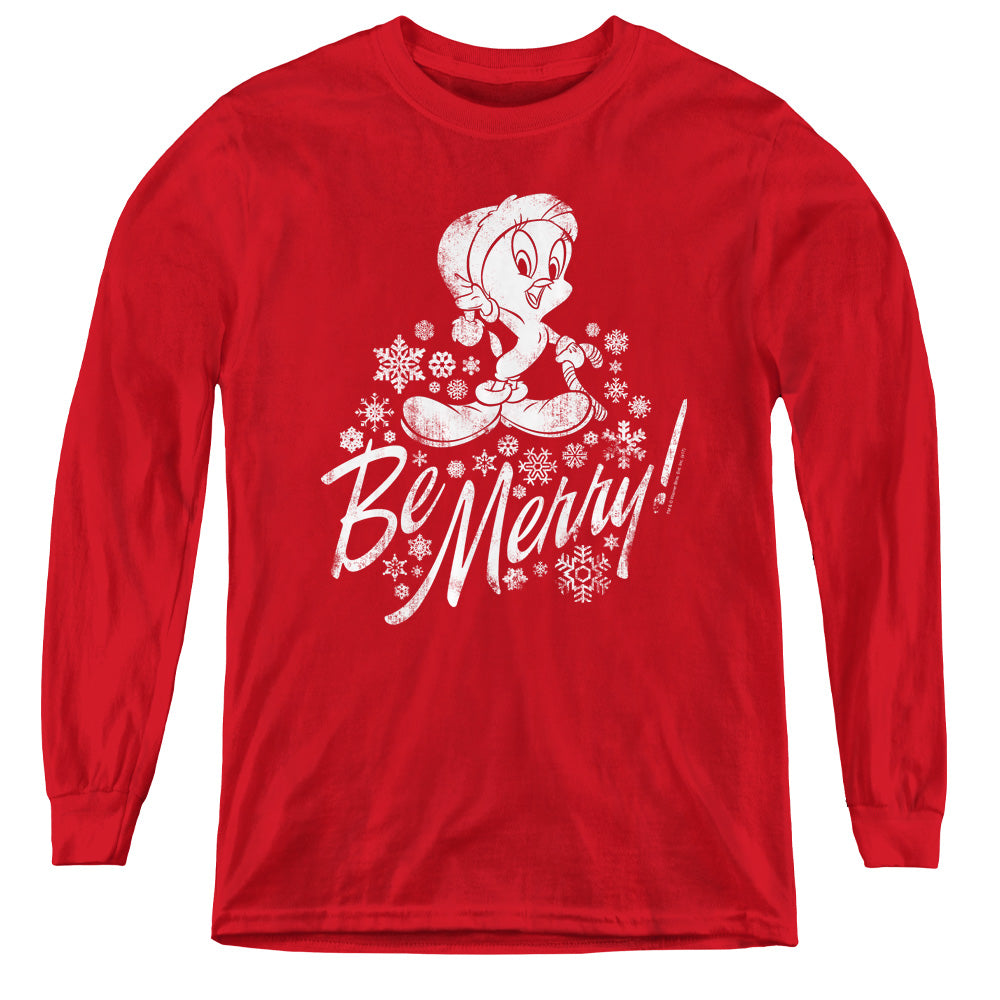 Looney Tunes Merry Tweety Long Sleeve Kids Youth T Shirt Red