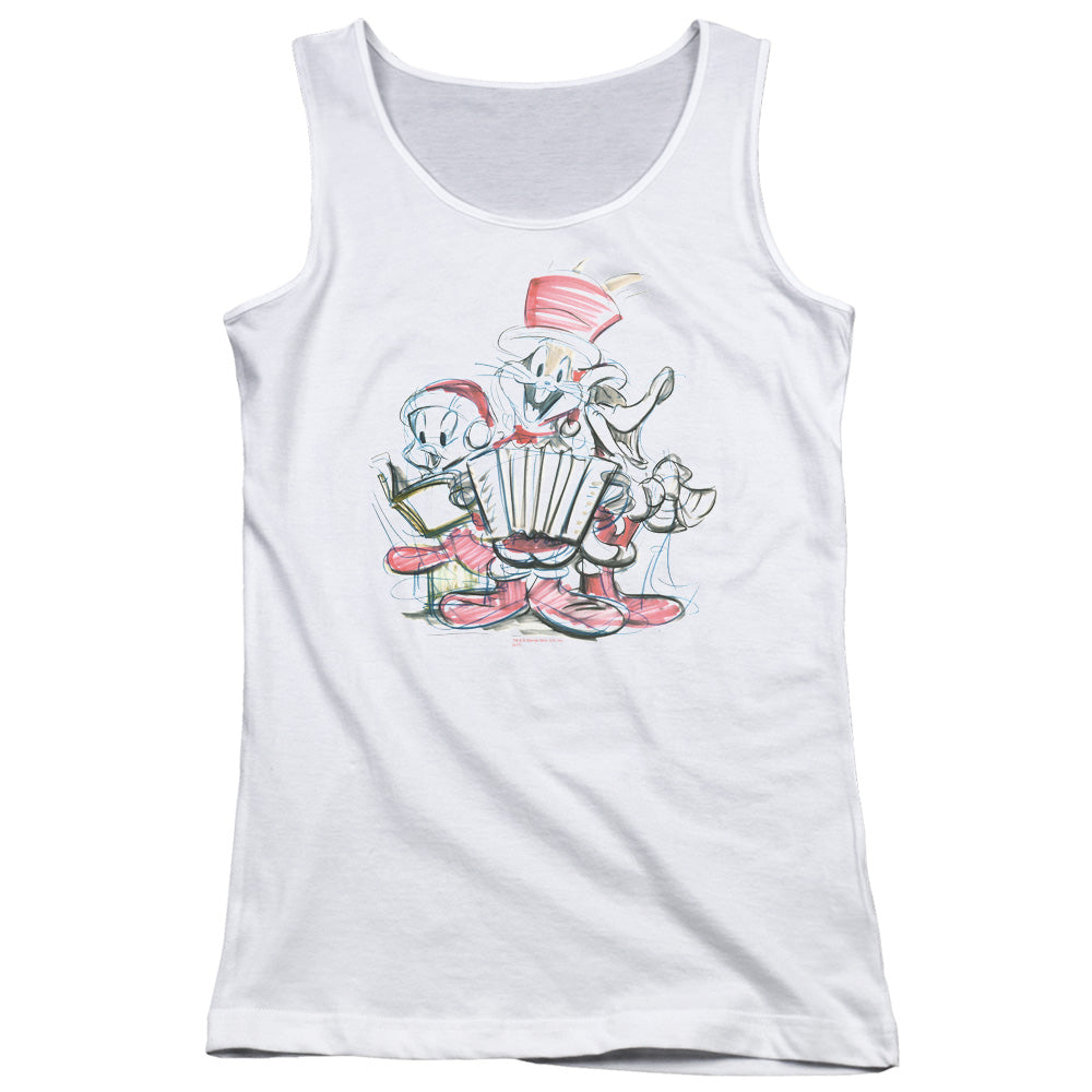 Looney Tunes Holiday Sketch Womens Tank Top Shirt White