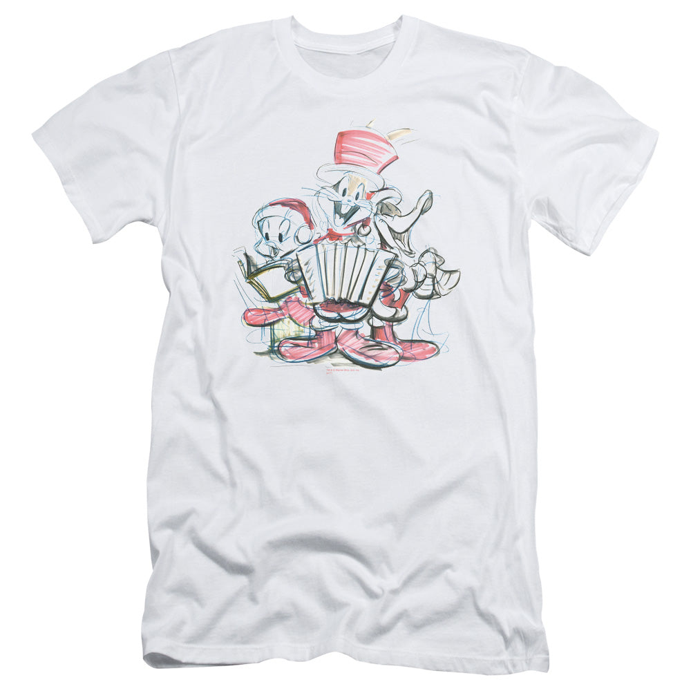 Looney Tunes Holiday Sketch Slim Fit Mens T Shirt White