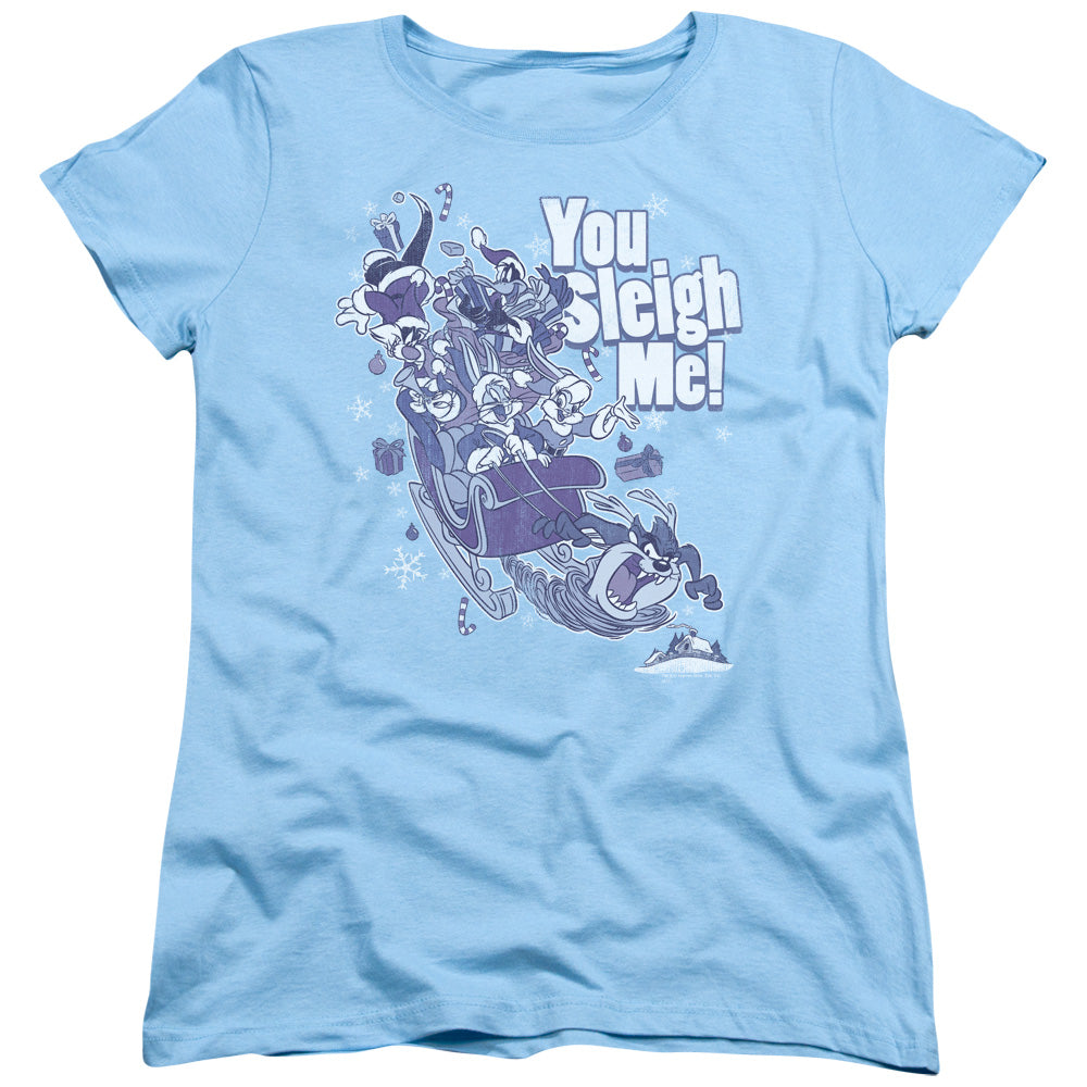 Looney Tunes You Sleigh Me Womens T Shirt Light Blue