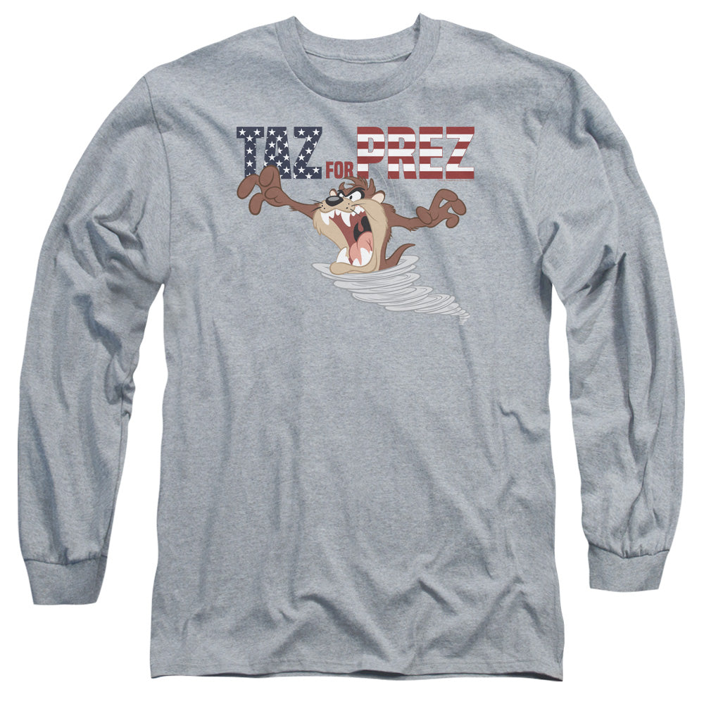 Looney Tunes Taz for Prez 3 Mens Long Sleeve Shirt Athletic Heather
