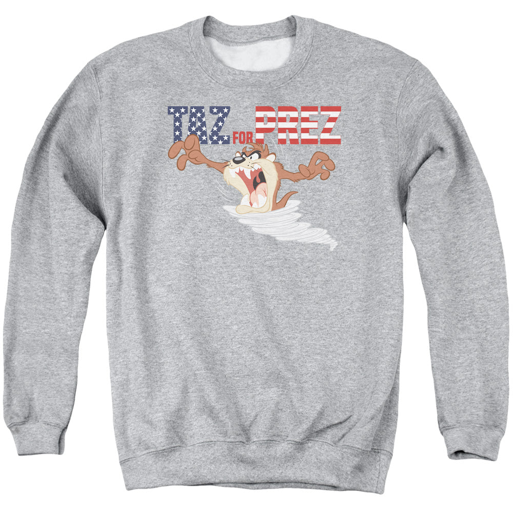 Looney Tunes Taz for Prez 3 Mens Crewneck Sweatshirt Athletic Heather