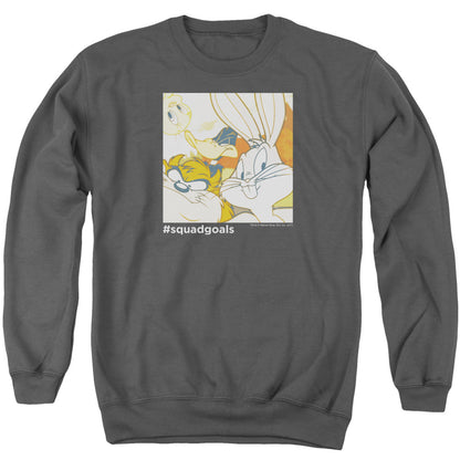 Looney Tunes Squad Goals Mens Crewneck Sweatshirt Charcoal