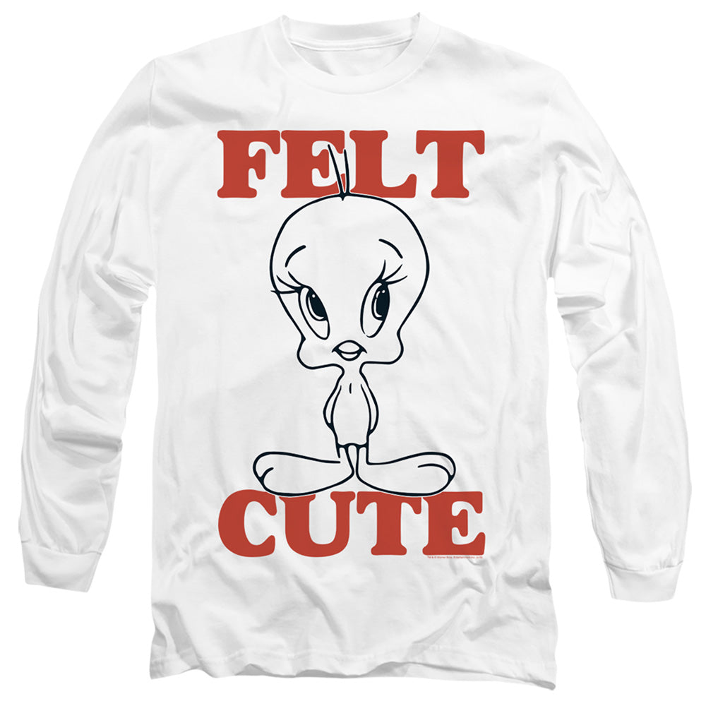 Looney Tunes Felt Cute Mens Long Sleeve Shirt White