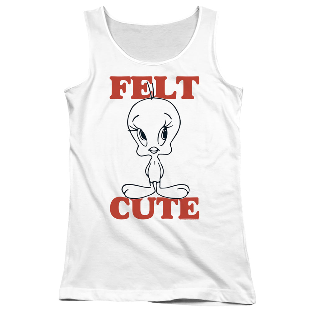 Looney Tunes Felt Cute Womens Tank Top Shirt White