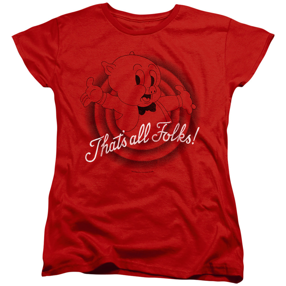 Looney Tunes Thats All Folks Womens T Shirt Red