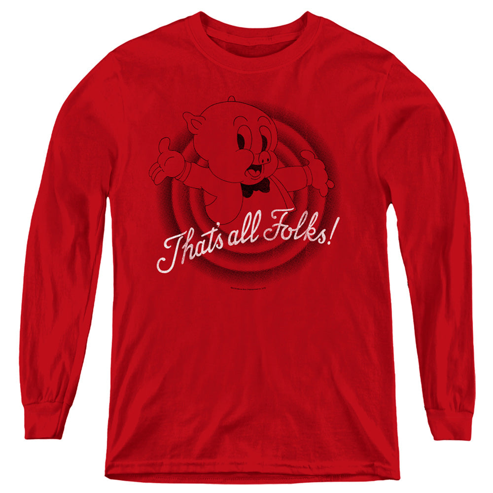 Looney Tunes Thats All Folks Long Sleeve Kids Youth T Shirt Red
