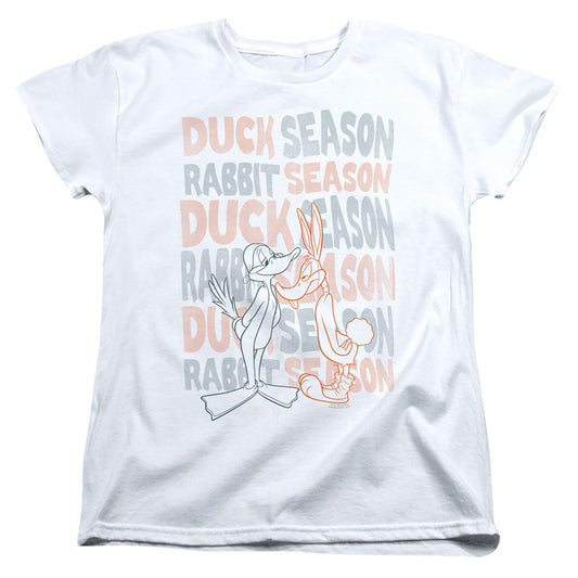 Looney Tunes Duck Season Rabbit Season Womens T Shirt White