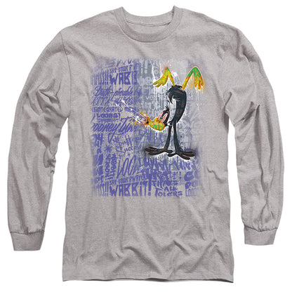 Looney Tunes Graffiti Duck Mens Long Sleeve Shirt Athletic Heather