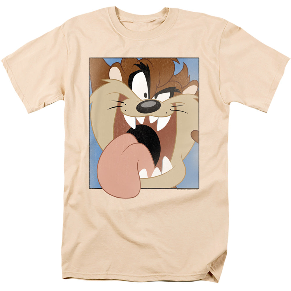 Looney Tunes Taz Closeup Mens T Shirt Cream