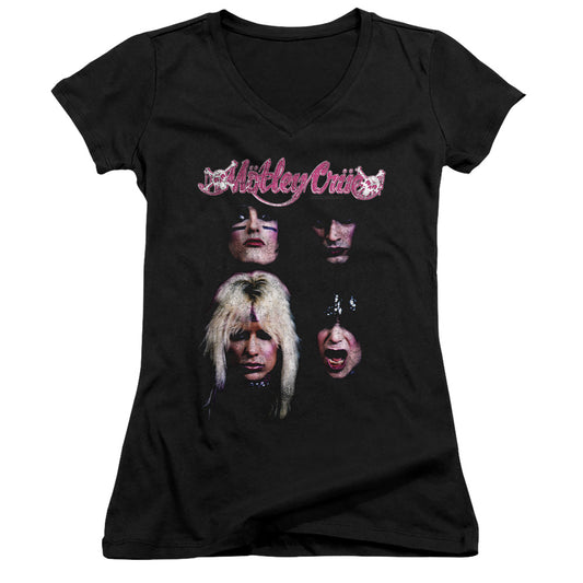 Motley Crue The Crue Junior Sheer Cap Sleeve V-Neck Womens T Shirt Black