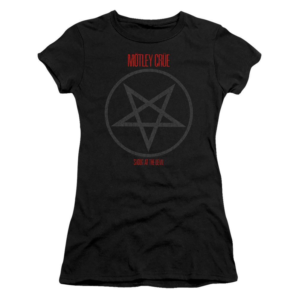 Motley Crue Shout At The Devil Junior Sheer Cap Sleeve Womens T Shirt Black