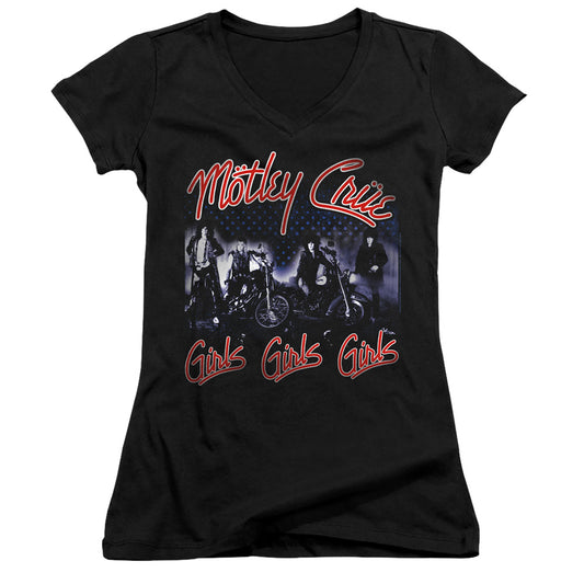 Motley Crue Girls Junior Sheer Cap Sleeve V-Neck Womens T Shirt Black