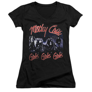Motley Crue Girls Junior Sheer Cap Sleeve V-Neck Womens T Shirt Black