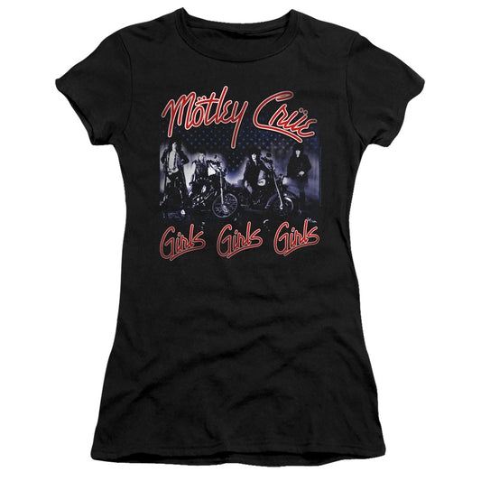 Motley Crue Girls Junior Sheer Cap Sleeve Premium Bella Canvas Womens T Shirt Black