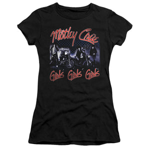 Motley Crue Girls Junior Sheer Cap Sleeve Premium Bella Canvas Womens T Shirt Black