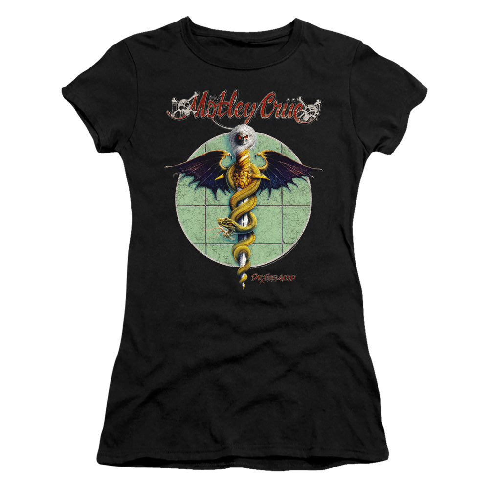 Motley Crue Dr. Feelgood Junior Sheer Cap Sleeve Womens T Shirt Black